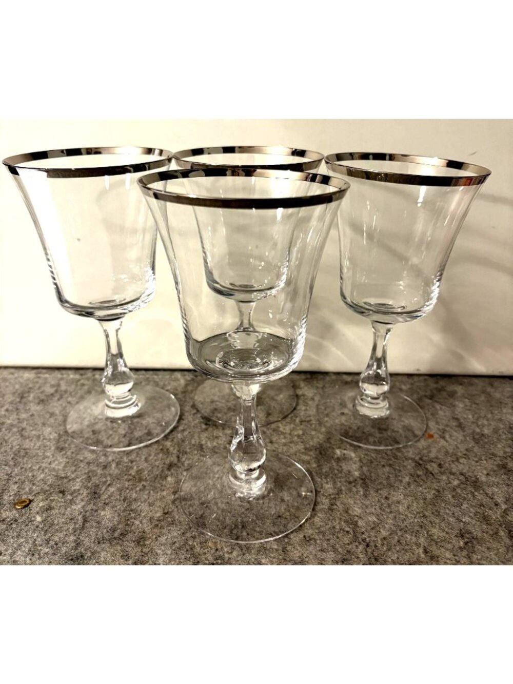 4 Vintage Fostoria Beautiful Water Goblets/Wine Glasses with Platinum Rim  # 336
